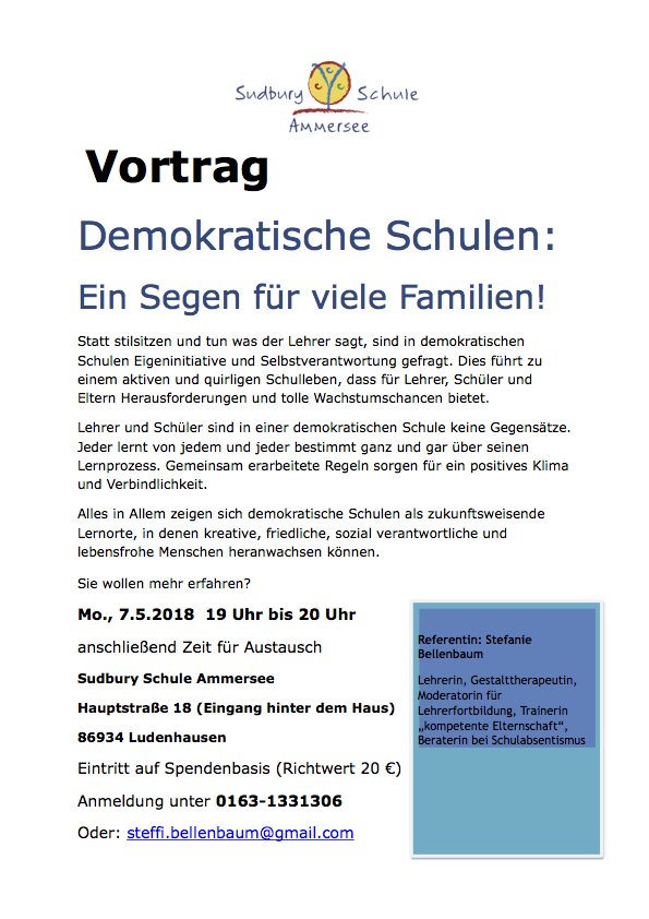 Vortrag demokratische Schulen - eine Segen für viele familien